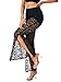 Rooscier Women's Floral Lace Sheer Slit High Waist Flared Sexy Maxi Pants with Under Shorts Black X-Large