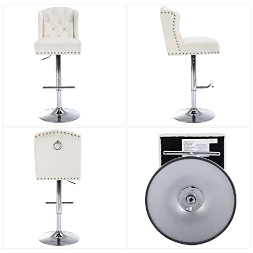 Duomay Swivel Bar Stools Set Of 2, Modern Velvet Adjustable Counter Height Bar Stools With Back Pull Ring, Kitchen Island Bar Chair With Chrome Base For Dining Room Bar Coffee Shop, White #TOP3