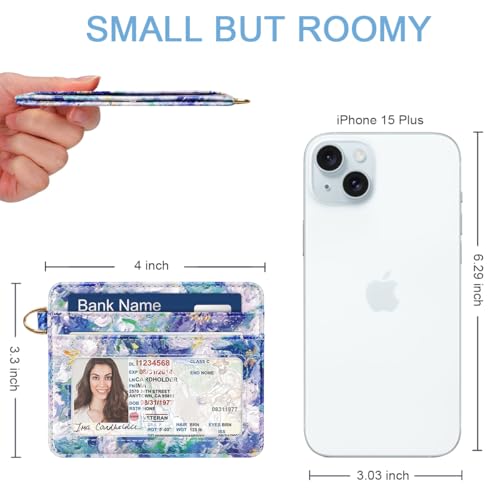 Image of Slim Minimalist Pocket Credit Card Holder Wallet Women | RFID Blocking Lightweight Thin Small Cute Card Cases, Blue Flowers