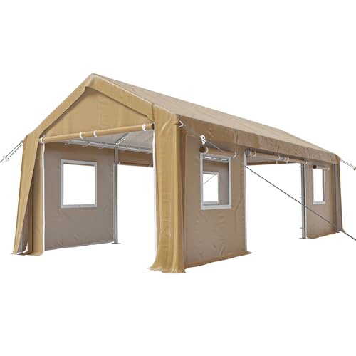 Image of 13x20FT Heavy Duty Carport Canopy 4 Roll-Up Doors & 4 Windows Portable Garage All-Season Outdoor Storage Shed for Car Truck Boat Shelter Party Tent, Yellow