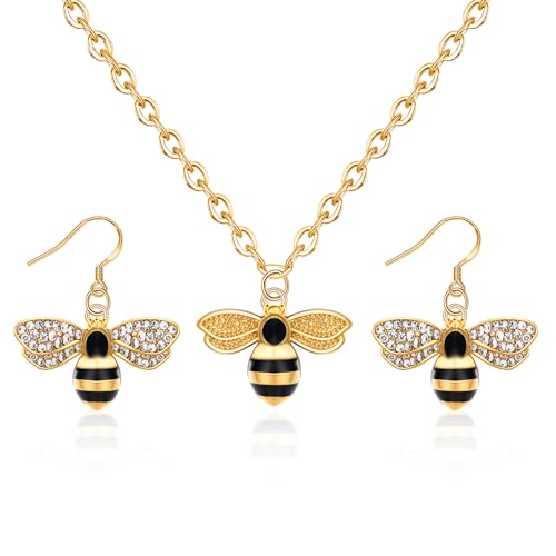 PLwelth Bee Jewelry Set for Women Bee Bumblebee Necklace Honey Bees Drop Earrings for Best Friend Sisters Cute Bees Gold Jewelry Set Statement Gifts Birthday Christmas Graduation