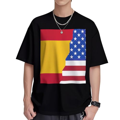 T-shirt drapeau espagnol et américain en coton col rond pour femme style décontracté
