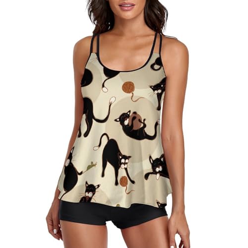 Maillot de bain tankini chat noir parfait pour vos journees de detente a la plage