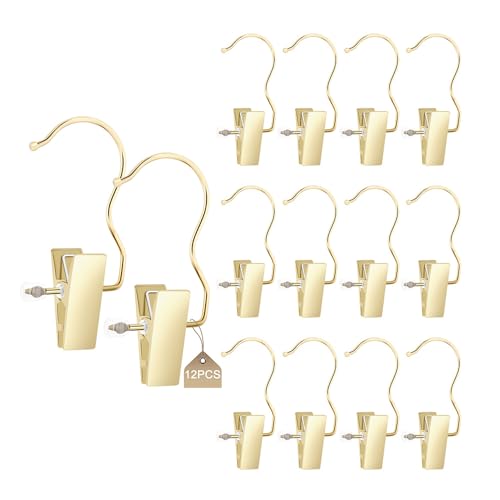 KOOBAY Boot Hangers 4.5" Metal Outfit Hanger Gold Hanging Clips for Gloves Shoes Laundry Hooks Hair Extension Wigs Clips Portable Home Travel Hangers for Hat, Towels, Bras, Socks 12Pack
