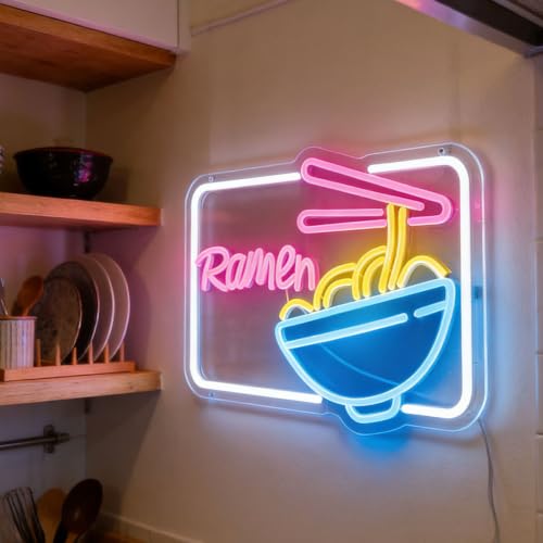 Image of Ramen Neon Sign for Wall Decor, Dimmable LED Light Up Sign for Resturant Dining Shop Kitchen Home Bar, USB Powered Christmas Birthday Gifts Wall Art 16.53 x 11.81 inch