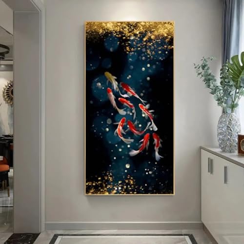 Affiche poisson Koi Feng Shui : grand tableau carpe et lotus sur toile