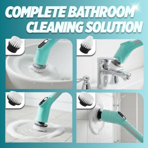 Image of Spotzero By Milton 8-in-1 Electric Spin Scrubber Spare Set, Water Proof Cleaning Brush with 8 Replacement Head, Power Scrubber, Dual Speed, Adjustable & Detachable Handle I for Bathroom, Kitchen, Car