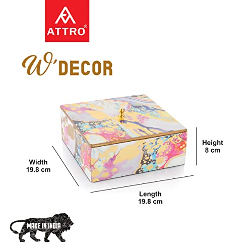 Image of Attro Rainbow Gold Designer Wooden Lid Round Multipurpose Box for Kitchen Storage, Chapati, Chocolate