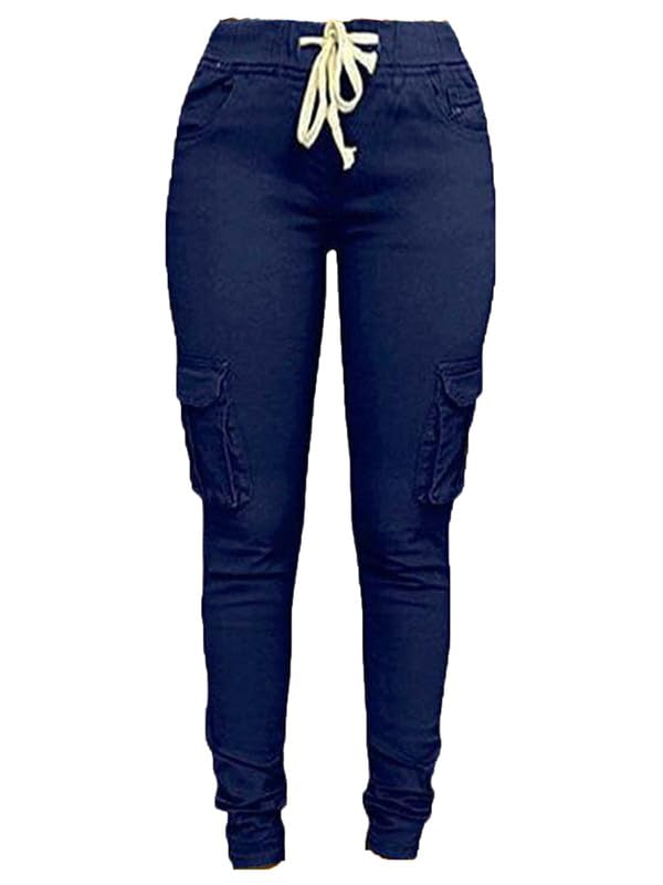 Andongnywell Womens Solid Color Stretch Drawstring Skinny Pants Cargo Joggers Butt Lift Pant with Pockets