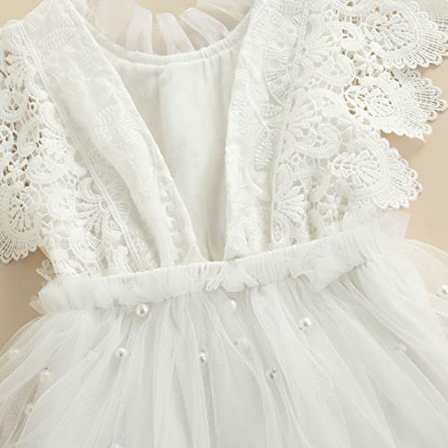 Summer Infant Baby Girls Rompers Dress Princess Girls Elegant Lace Flower Hollow Pearl Jumpsuits Tulle Outfits (White, 0-6 Months) #TOP5