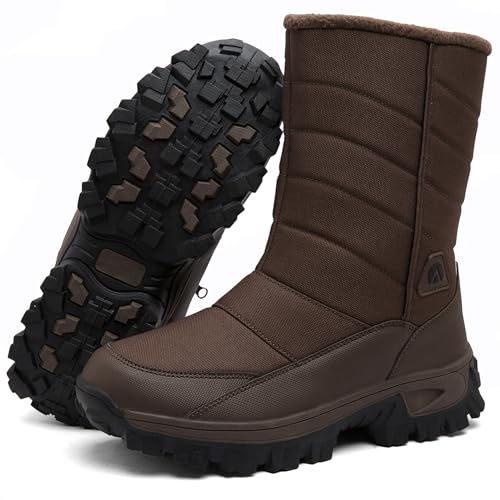 Topwolve Bottes de Neige Homme Imperméable Bottines de Hiver Doublure Fourrées Chaude Boots Antidérapante Extérieur,Marron,45 EU – vue 5