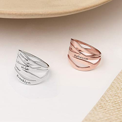 Myka - Personalized “Margeaux” Custom Name Ring In 0.925 Sterling Silver, 18K Gold & Rose Plated - Engraved Wave Band Design For Mother’s Day, Christmas - Dainty Jewelry For Women, Mom, Her, Grandma, Wife #TOP7