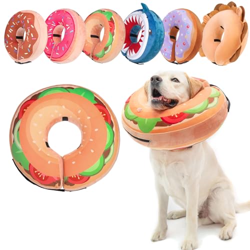 Image of BEAUTYZOO Dog Cone Alternative After Surgery for Large Medium Small Dogs, Soft Inflatable Cone Collar for Dogs Cats, Dog Neck Donut E Collar Dogs Recovery Collar to Stop Licking, Brown Burger, XL