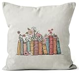 SiuSue Book Lovers Gift Ideas - Boho Floral Book Pillow Covers, 18x18, Reading Nook Decor, Reading Corner Decor for Classroom