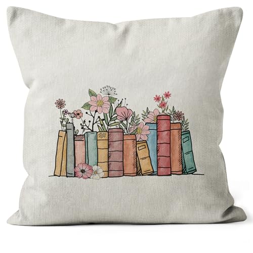 SiuSue Book Lovers Gift Ideas - Boho Floral Book Pillow Covers, 18x18, Reading Nook Decor, Reading...