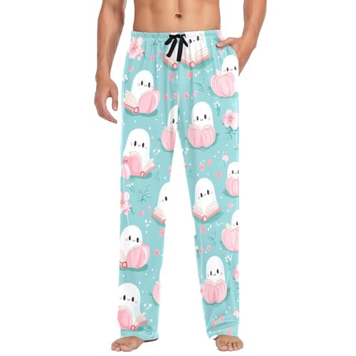 Cute Spirits with Flowers Men's Cotton Pajama Pants with Pockets and Drawstring Comfortable and Stylish,S
