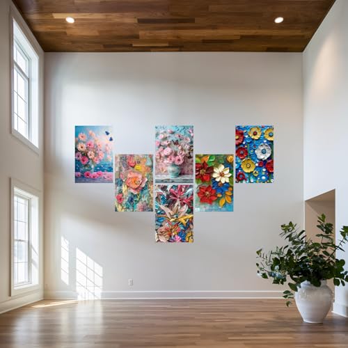 Image of SiddArtify Floral Impasto Painting Set - Pink Blue and Red Flower Art Prints - 300GSM Board - 8x12 Inch - Pack of 6 Wall Room Decoration art Poster Prints