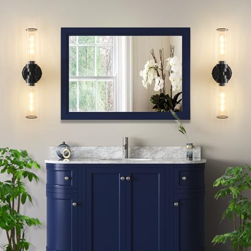 Image of Bathroom Light Fixtures, Black Wall Sconce in Threaded Glass Indoor Vanity Lights, Modern Bathroom Vanity Light Up and Down Sconces Wall Lighting for Bathroom, Living Room - Bulb Not Included