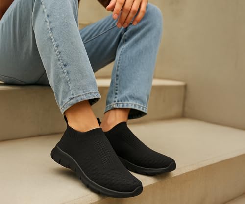 Image of Kraasa Tread Walking Shoes for Men | Knitted Slip-On Sneakers