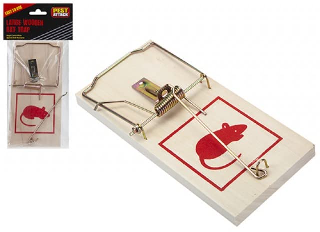 Heavy-Duty Natural & Red Large Wooden Rat Trap - 18cm (1 Pc.) - Durable Design - Perfect for Homes, Gardens, and Garages