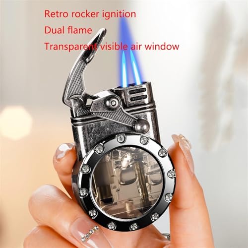 Encendedor retro steampunk doble llama butano negro miniatura 2