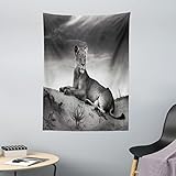ABAKUHAUS Schwarz & weiß Wandteppich & Tagesdecke, Wilde Löwin, aus Weiches Mikrofaser Stoff Dreck abweichender Digitaldruck, 110 x 150 cm, Schwarz Weiß Grau