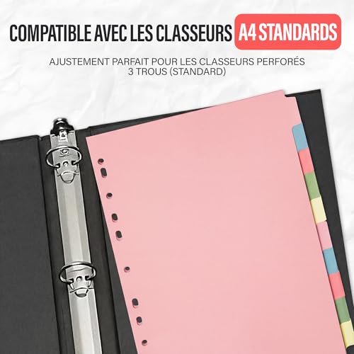 Intercalaires Classeur A4 Anti Déchirure en Carton Rigide de 150g