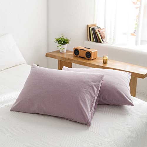 Image of ECOCOTT Light Purple Duvet Cover Queen Size - 100% Washed Cotton Durable Soft Comfy Duvet Cover Set, 3 Pieces Duvet Cover with Zipper Closure (Light Purple, 90''x90'')
