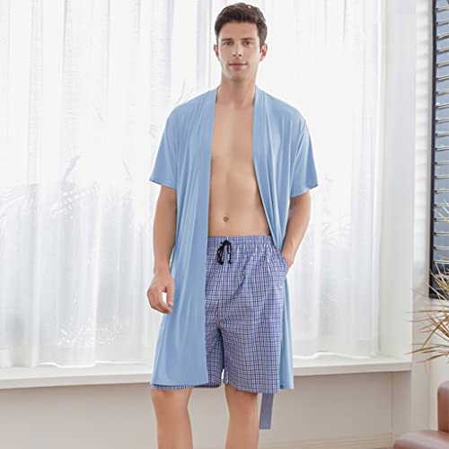 XUEMML Summer Bathrobes For Men,short Sleeve Sleepwear Men Lightweight Soft Ultra Absorbent Beach, Pool Thin Robe2