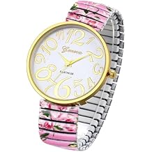 OIDEA Womens Easy Reader Watch Bohemian Printed Super Large Clear Number Stretch Wrist Watch Elastic Strap Watches for Women Waterproof Ladies Wristwatch