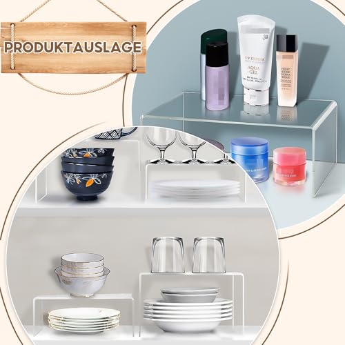 Acryl Display Ständer Transparent, 4 Stück Rechteckige Acryl Ständer, Abstandshalter für Display, Acryldisplay Risers, Cupcake Dessert Ständer für Schmuck Kosmetik Makeup Pop-Figuren Halterung