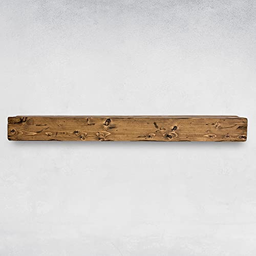 URBANDI Fireplace Mantel, Distressed, Rustic, Floating Shelf, Modern, Real Wood. (60Lx6Hx8D, Brown)