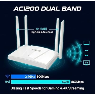 WiFi Router AC1200 Dual Band - Wireless Internet Router for Home | Gigabit Ethernet Ports, 4 High-Gain Antennas, VPN Support | Gaming Router 2500 Sq Ft Long Range Coverage