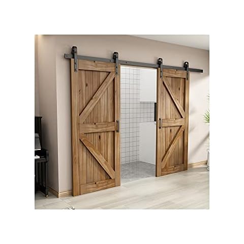 XSNEWLIFE 16FT/488 cm Barn Door Kit Sliding Barn Door Hardware Kit Sliding Door Kits Barn Door Hardware for Double Door Cover