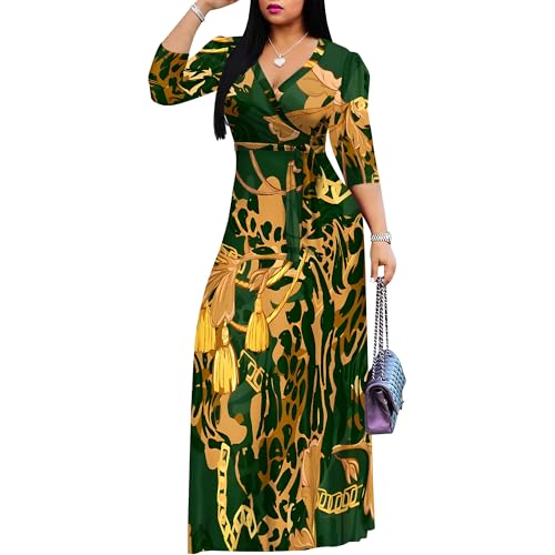 Image of PinkPatty Women's Long Sleeve Maxi Dress Plus Size Trendy Wedding Guest Wrap Dress with Pockets&Belt