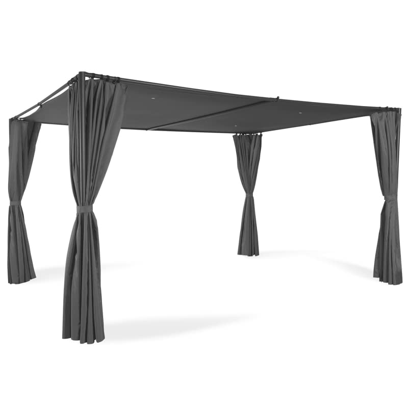 IDMarket - Pergola SAN Jose 3x4 M tonnelle de Jardin avec Rideaux Toile Grise Tente de réception