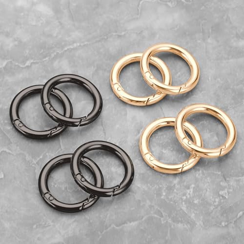 Image of Gkeygo Key Ring Clip, 1 Inch Keychain Rings, 8 Pack Round Carabiner Clip for Keys, Buckle, Bags, Purses - Key Chain Hooks Replacement Keychains Lanyard DIY Crafts - Black, Gold
