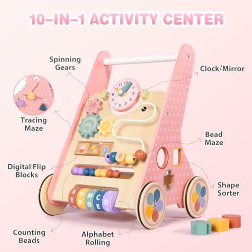 LOL-FUN Wooden 10in1 Push-Along Toddler Walker