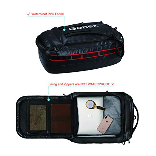 Gonex 60L Water Repellent Duffel Bag Backpack Outdoor Heavy Duty Duffle Bag with backpack straps for Hiking Camping Travelling Cycling for Men Women Black
