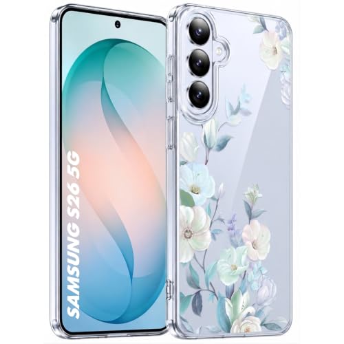 Image of Elzzi Clear Transparent Flower Cover for Samsung S26 5g Case Shockproof Floral Design Camera Protection Shockproof PC+TPU Transparent Flower Cover for Girls & Women (Blue)
