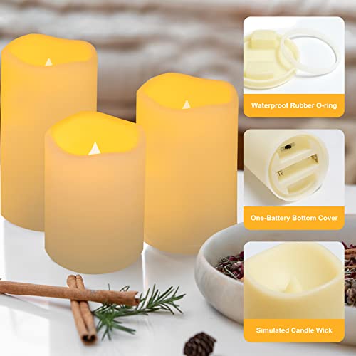Nimiko Flameless Candles with Remote, Single Battery Led Pillar Candles with 10-Key Remotes for Home/Wedding Decor Waterproof Outdoor Indoor Candles, Plastic Ivory Pack of 3 (D: 3.25\" x H: 4\" 5\" 6\") - Thumbnail 4