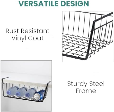 Go Hooked 16" Undershelf Storage Basket Under Cabinet Storage Organizer (1 Pc, Black)