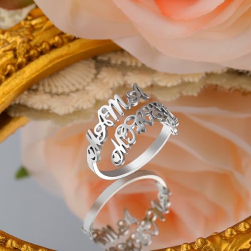 TEAMER Personalized Name Ring Stainless Steel Custom Promise Ring Adjustable Couples Rings Personalized Jewelry for Women Mother4