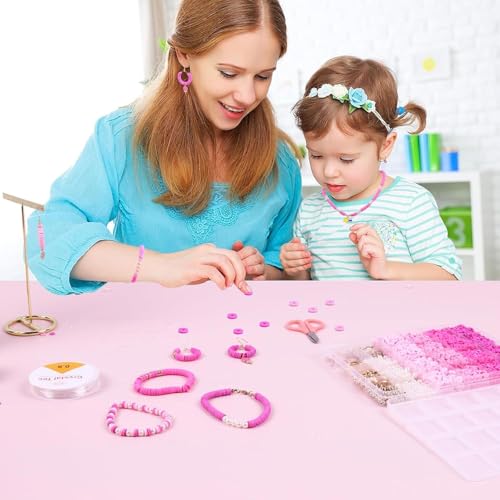 Image of MAGHROLA Pink Clay Beads Kit for Bracelets Making, Polymer Heishi Beads for Jewelry Making, Friendship Bracelet Kit for Girls Adults, Spacer Pearl Beads for Necklace Earring DIY (DIYBeadsSet-1) (Pink)