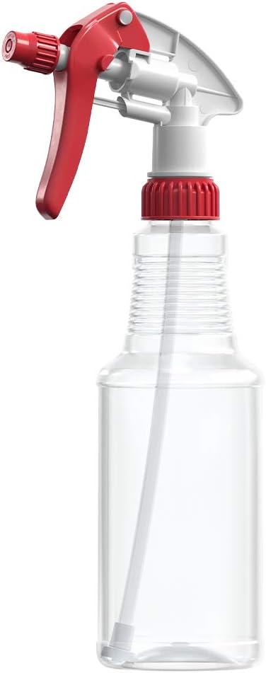 Bar5F Empty Plastic Spray Bottles 16 oz, BPA-Free Food Grade, Crystal Clear PETE1, Red/White M-Series Fully Adjustable Sprayer (Pack of 1)