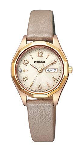Citizen KH3-525-90 Wicca Solar Tech Watch, Waterproof, Popular, Leather Strap, White, Day & Date, Beige, gold, Simple Feminine