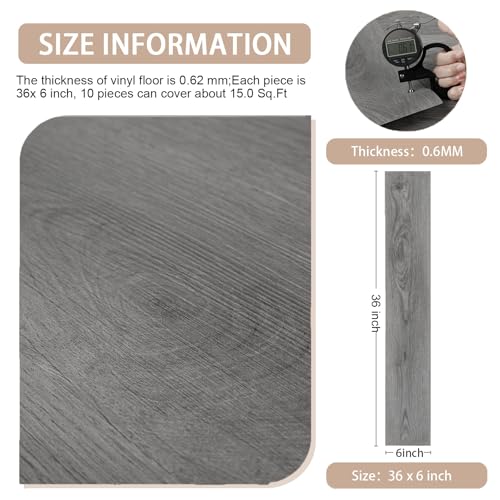 Image of Peel and Stick Floor Tile Wood Plank Look, Self-Adheisve Vinyl Flooring Grey, 20-Pack 30 Sq.Ft, Floor Tiles Peel and Stick Waterproof for Bathroom Kitchen RV Renter, 36x6inch