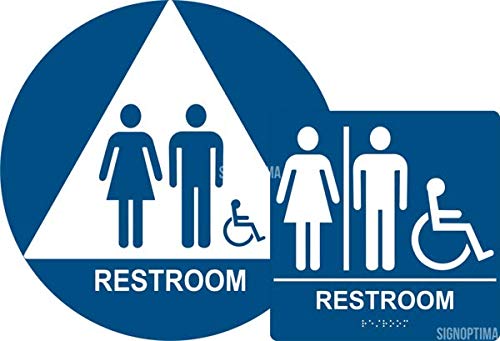 ADA Compliant Unisex Accessible Restroom Sign Set,Wall and Door Sign (Blue/White)