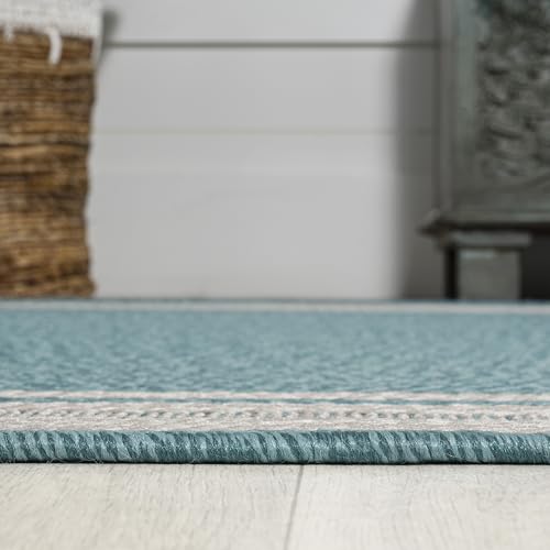 Tapete Jonathan Y James Modern Border Stripe 3x5 Aqua/Beige miniatura 6