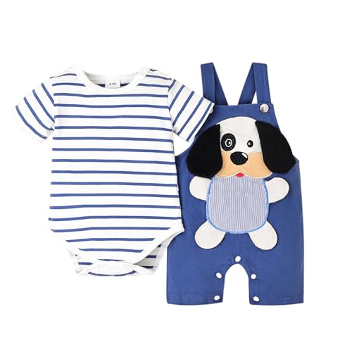 Image of TOKIAGO Baby Boy Clothes Newborn Outfits Stripe Romper Infant Cartoon Overall Adjustable Suspender Pants Set 0-18 Months